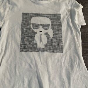 Car Lagerfeld White Graphic T-Shirt with Cartoon Design